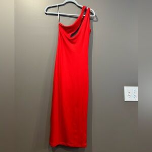 Hello Molly Red One Shoulder Dress Size Small with Cutout Midi